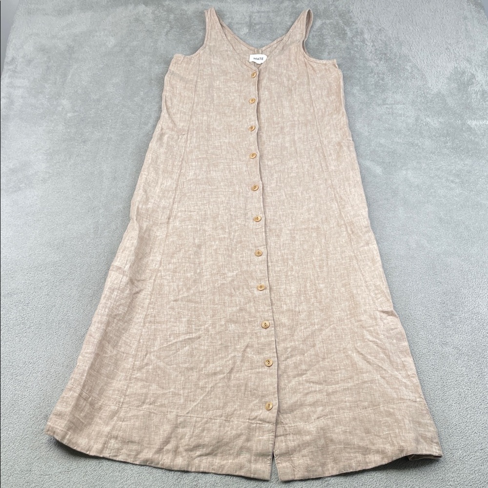 NEW MATE The Label XS 100% Organic Linen Sleeveless Button Down Dress
